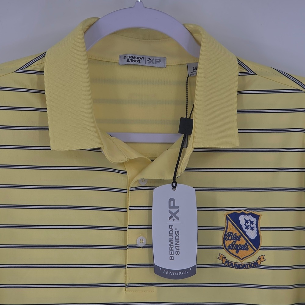 Bermuda Sands XP Mens Sun Yellow Blue Angels Bighorn Striped Golf Polo M NEW